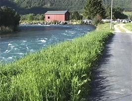 The Storelva river, right outside our room window at Byrkjelo youth hostel